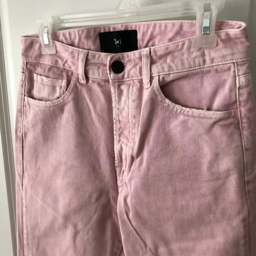 3x1 NYC size 25 Women's distressed straight leg jeans Mineral Rose Pink $367